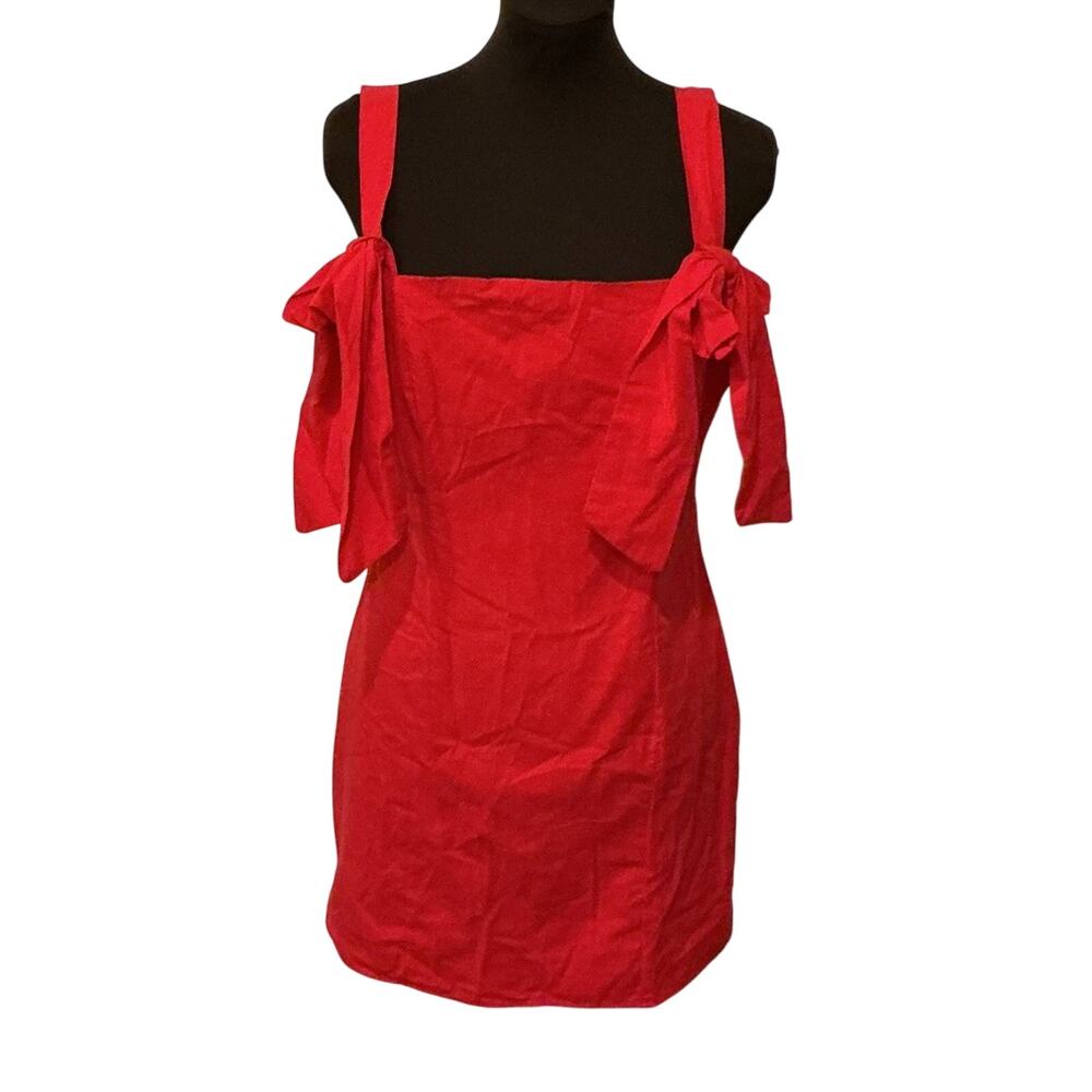 NWT TCEC Women’s Red Mini Dress Bow Accents Romantic Date Night Size Large